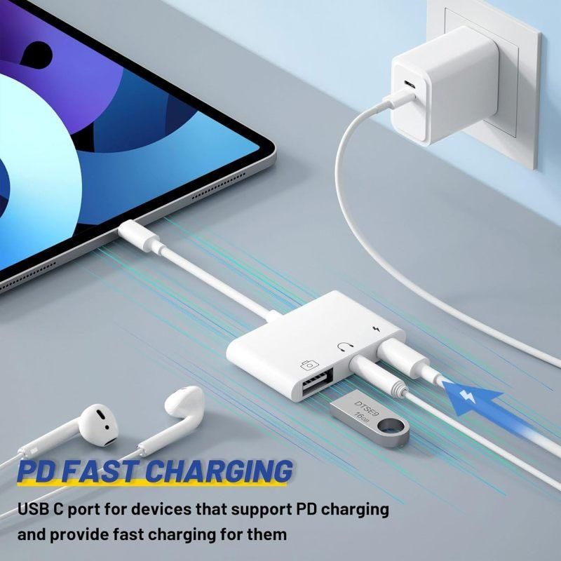 3-in-1 USB-C Adapter Fast Charging Lightning & 3.5mm Audio Port Multi Function Converter