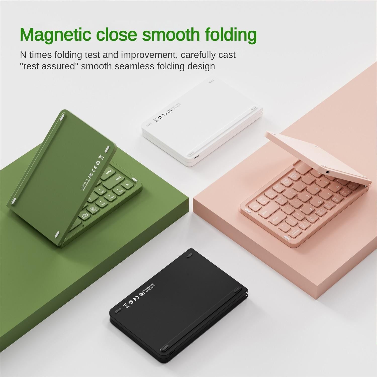 Foldable Bluetooth Keyboard B023 Dual Fold Portable Keyboard 3 Device Connection Green