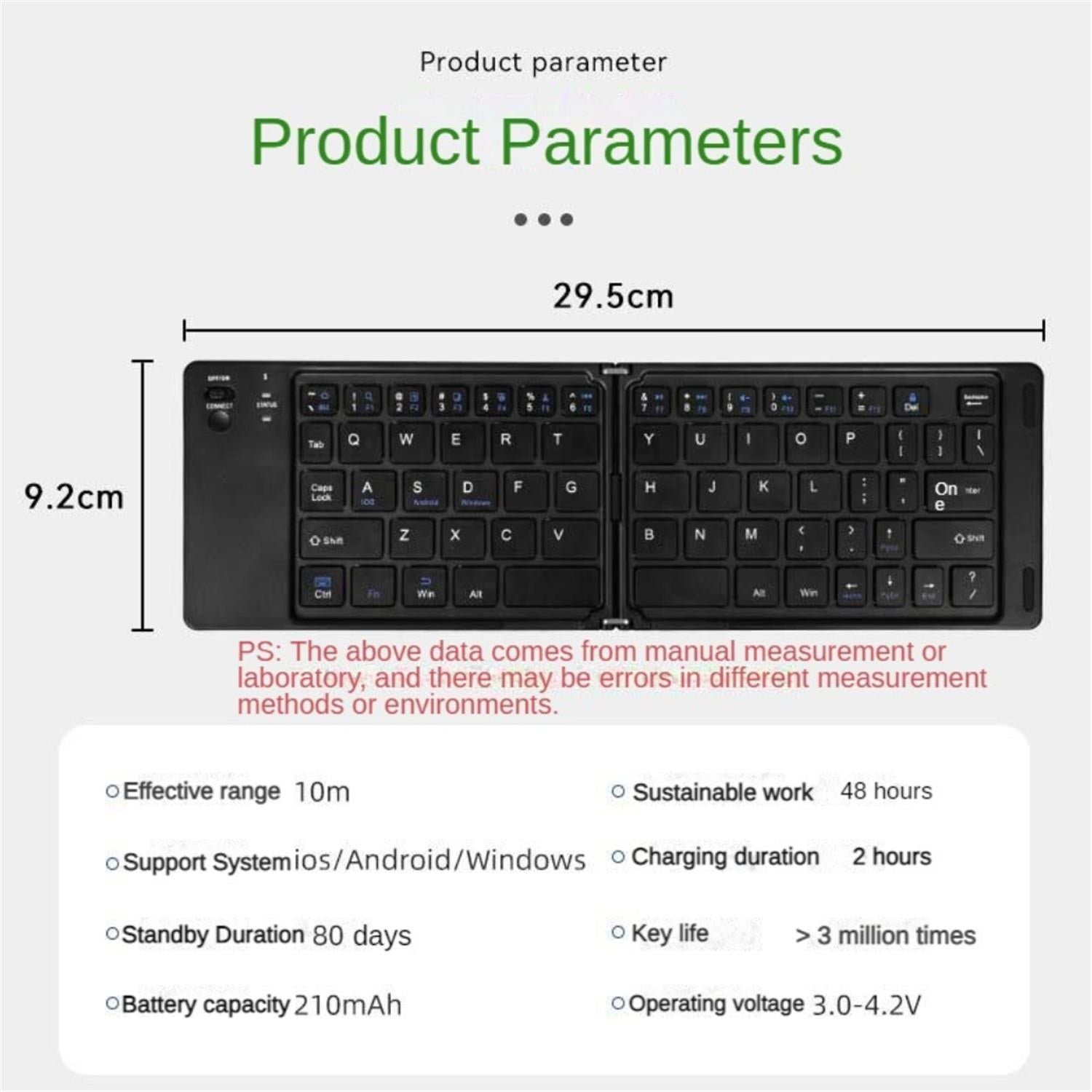 Foldable Bluetooth Keyboard B023 Dual Fold Portable Keyboard 3 Device Connection Green