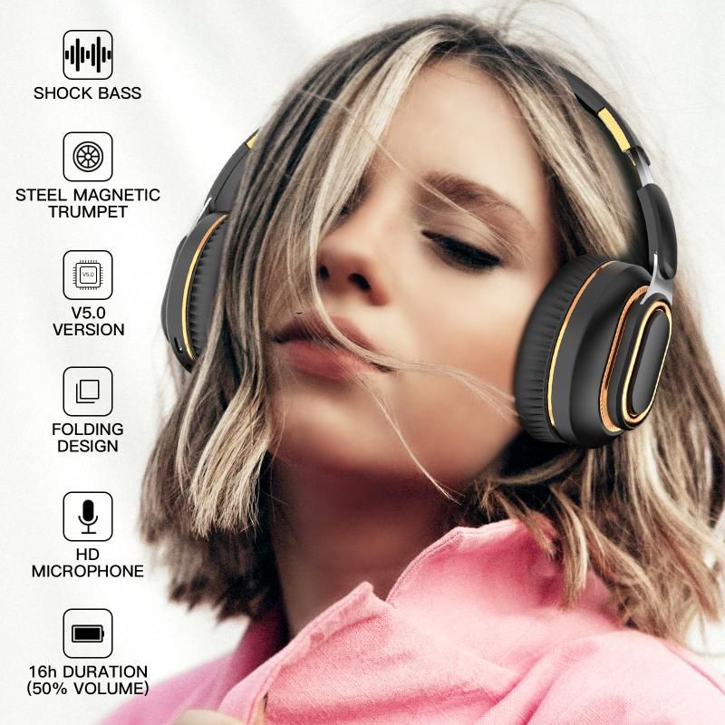 H7 Foldable Bluetooth Stereo Headphones Subwoofer Support TF Card Type-C Charging Wireless Earphones - Space Gray