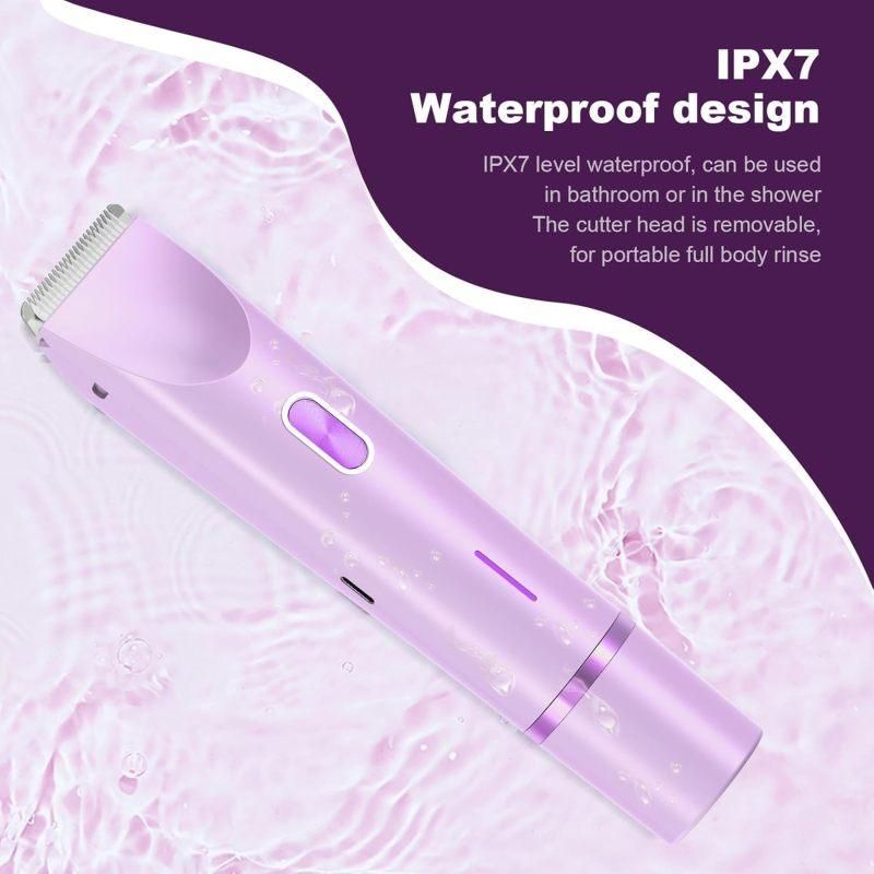 2-in-1 Electric Women's Shaver for Private Care, Bikini Trimmer, Painless & Wet/Dry, Rechargeable - Pink