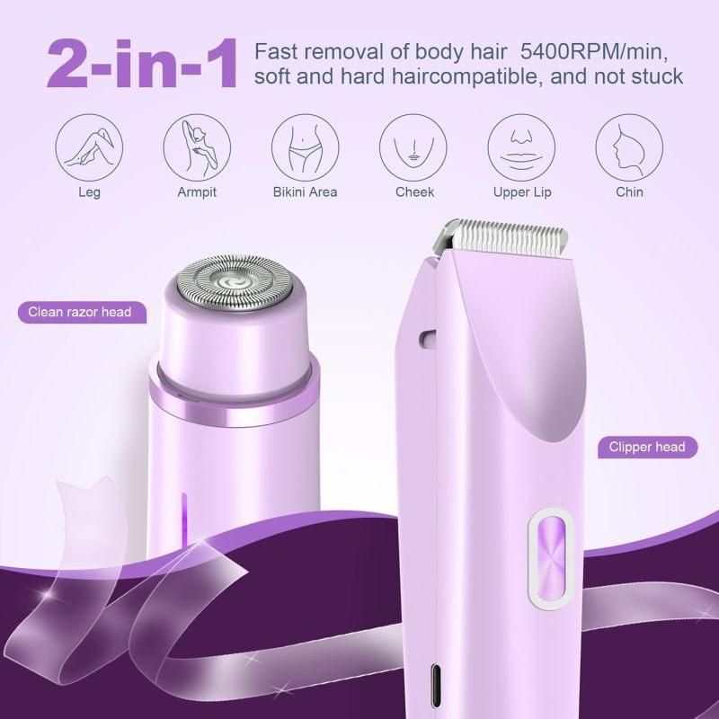2-in-1 Electric Women's Shaver for Private Care, Bikini Trimmer, Painless & Wet/Dry, Rechargeable - Blue
