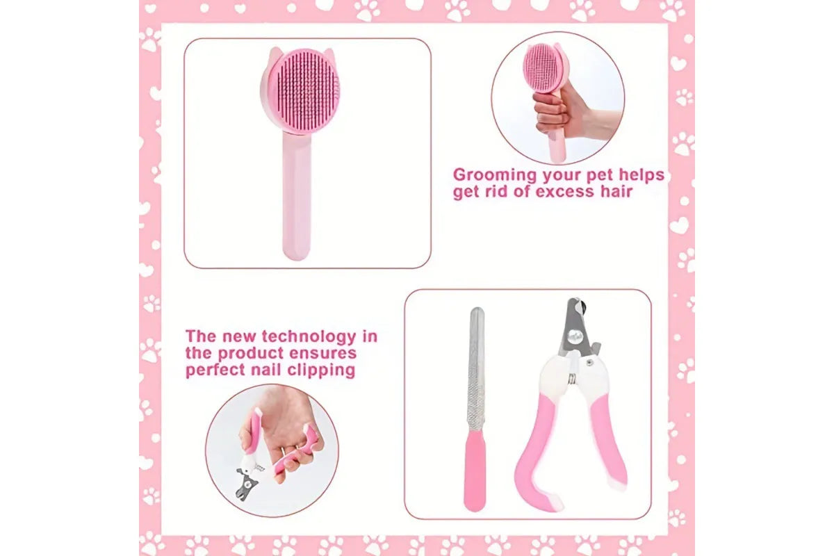 Pet Grooming Kit 8 Piece Nail Clipper File Deshedding Brush Flea Comb Toothbrush - Blue