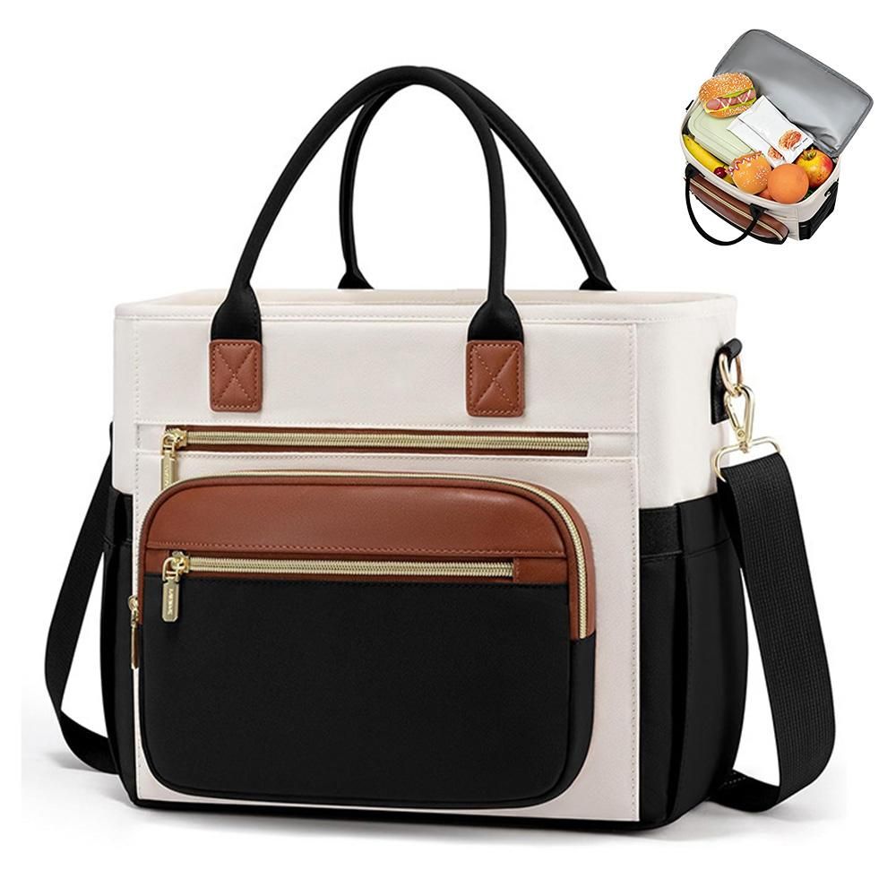 Insulated Lunch Bag Double Layer Leakproof Cooler Tote for Work - Brown