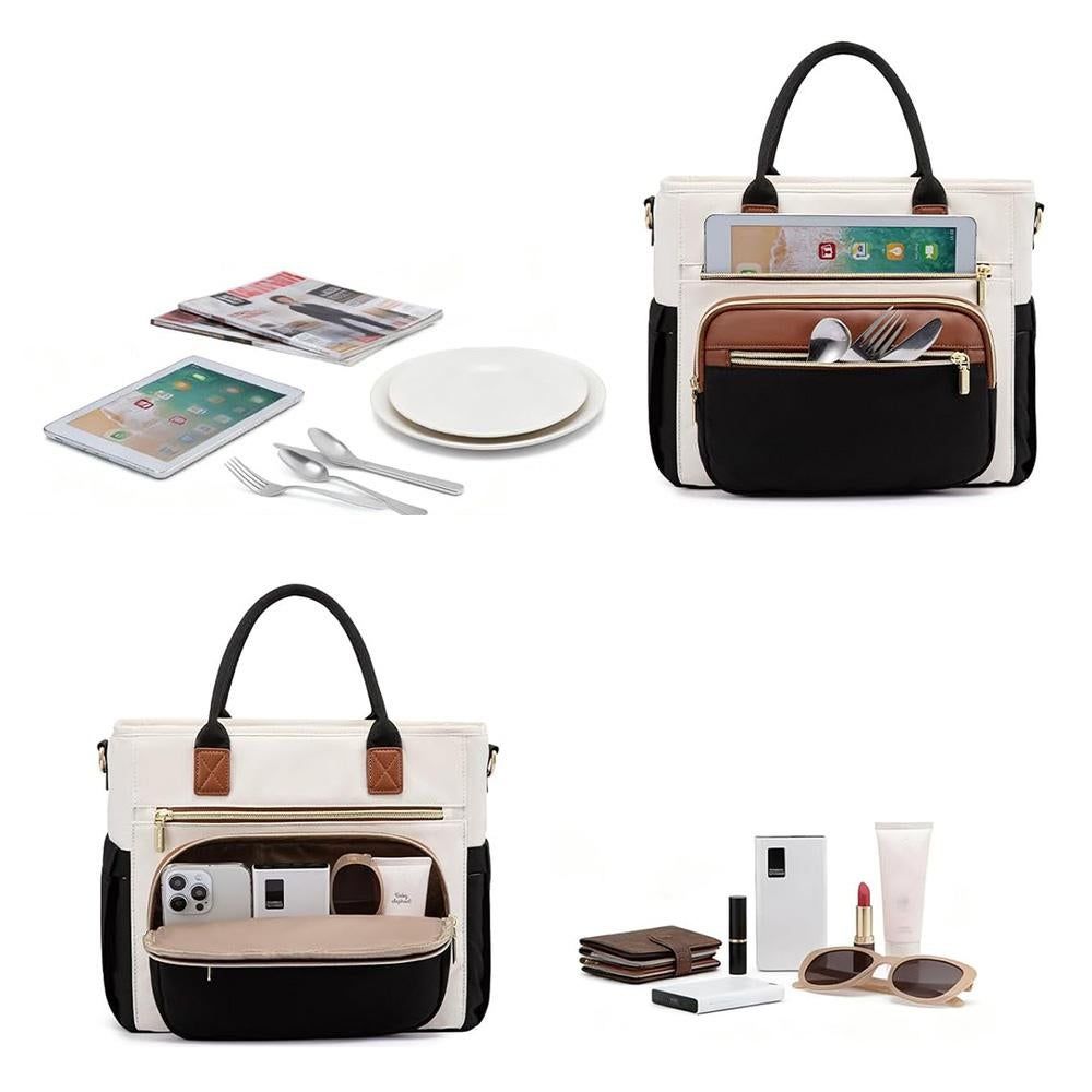 Insulated Lunch Bag Double Layer Leakproof Cooler Tote for Work - Black