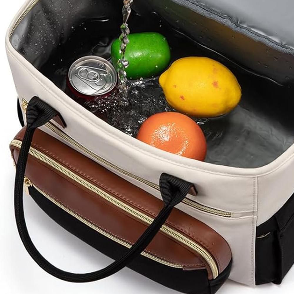 Insulated Lunch Bag Double Layer Leakproof Cooler Tote for Work - Black