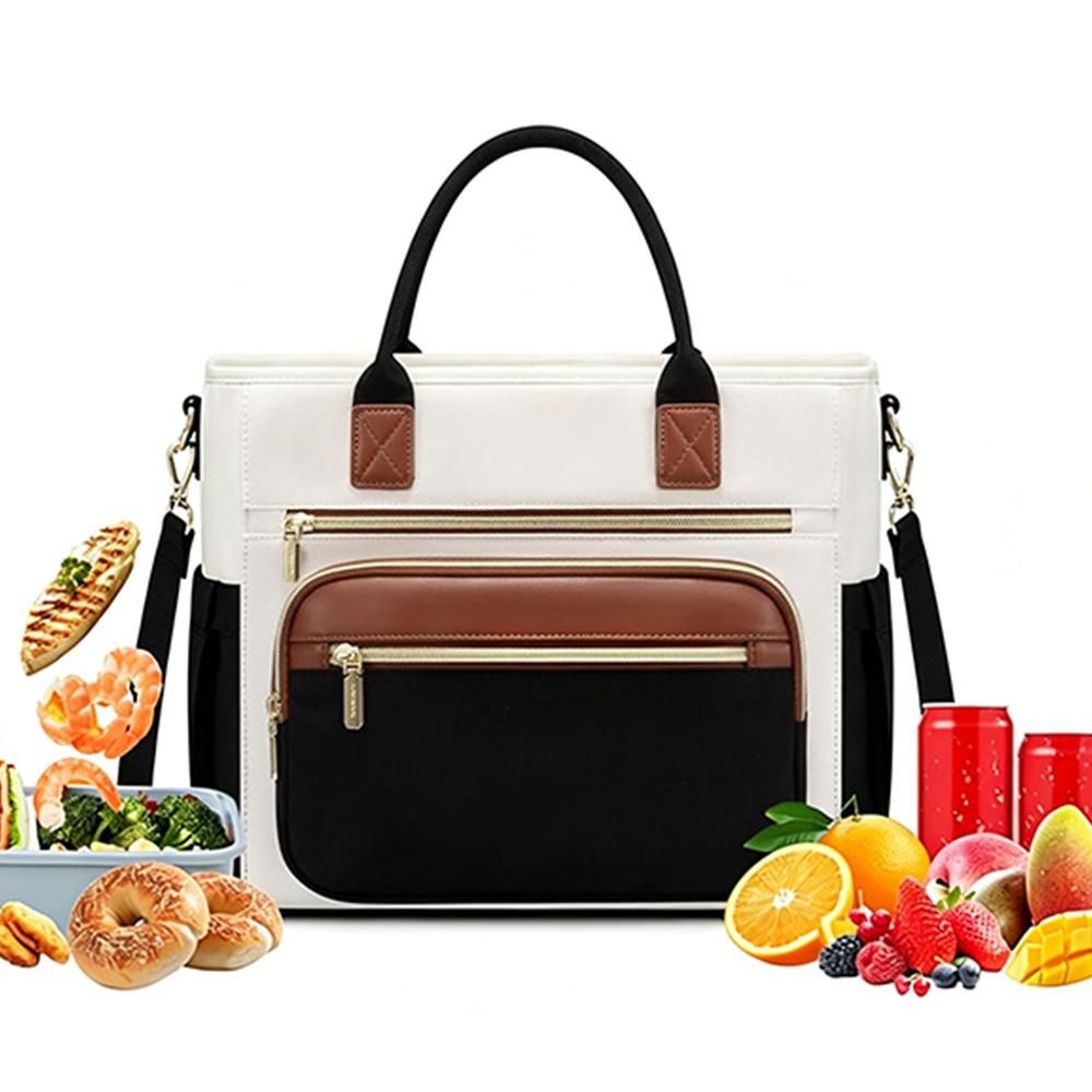 Insulated Lunch Bag Double Layer Leakproof Cooler Tote for Work - Black