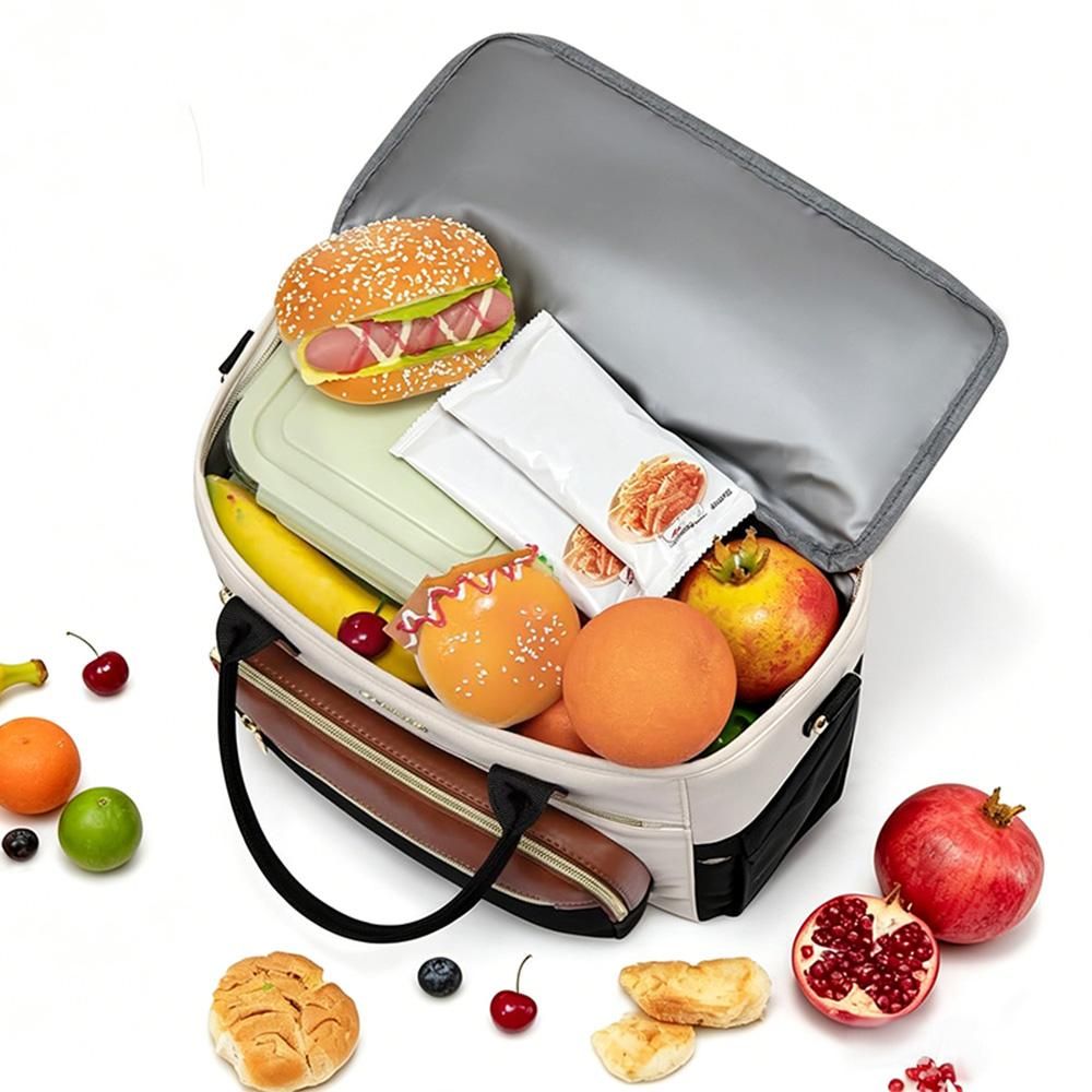Insulated Lunch Bag Double Layer Leakproof Cooler Tote for Work - Black