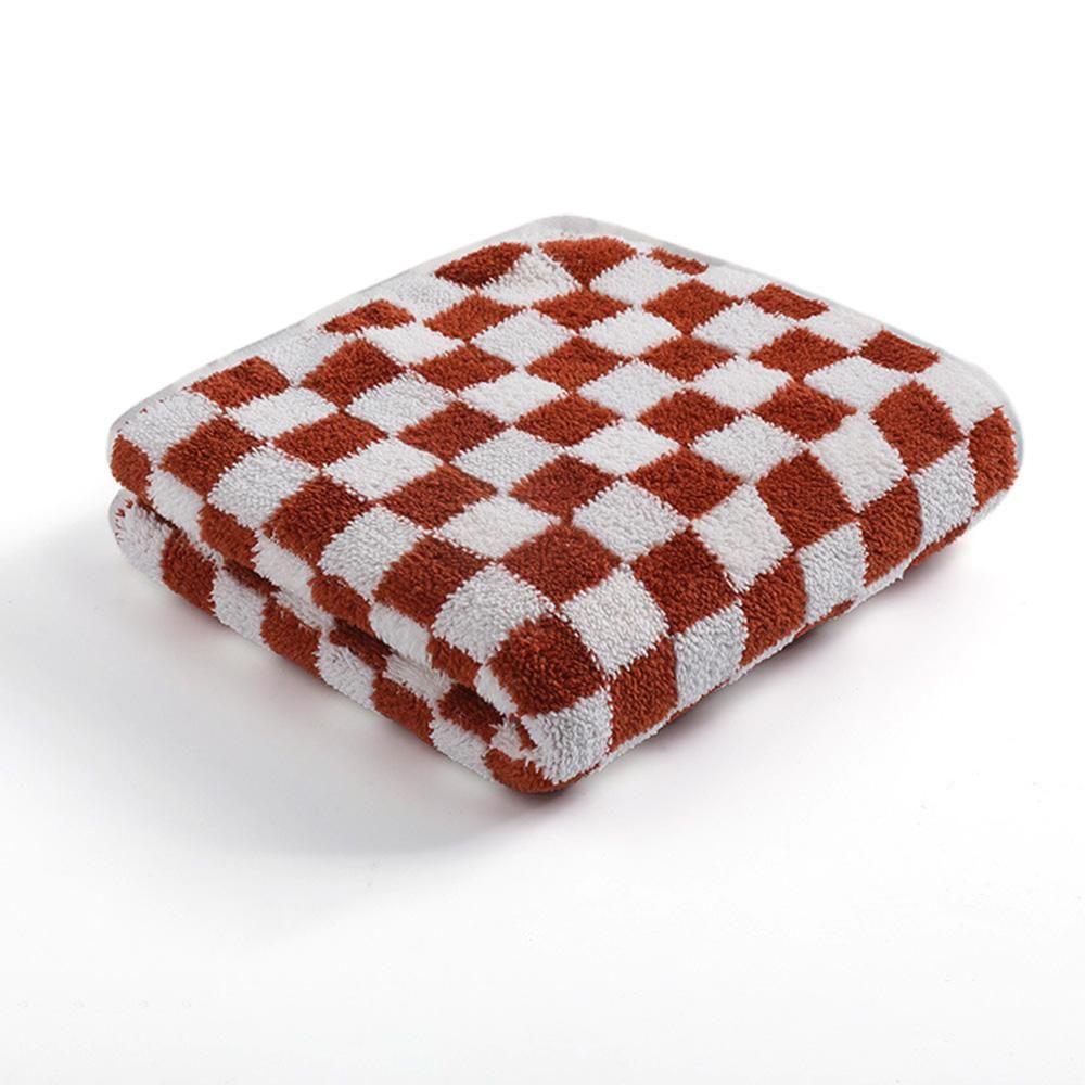 4 Piece Checkered Coral Fleece Towel Set Bath Face Towels - Yellow & Purple & Red & Blue