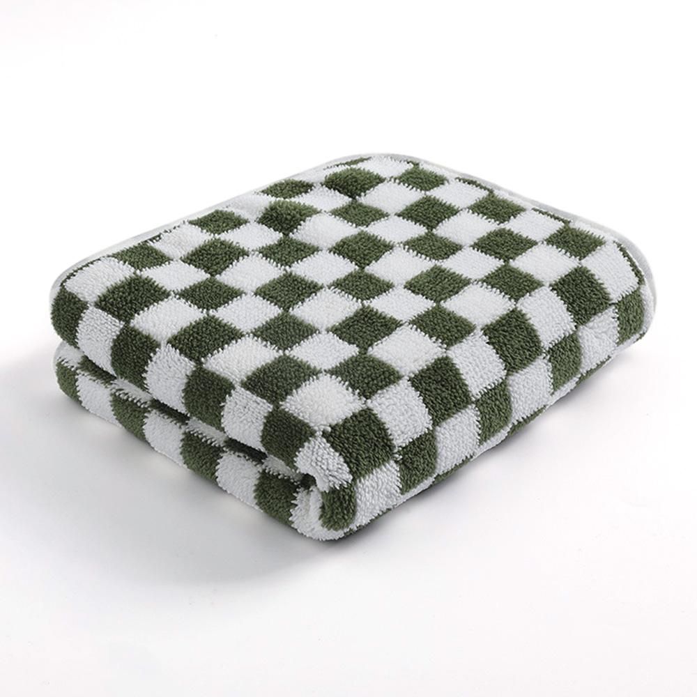 4 Piece Checkered Coral Fleece Towel Set Bath Face Towels - Green & Yellow & Red & Blue