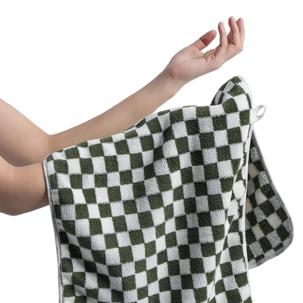 4 Piece Checkered Coral Fleece Towel Set Bath Face Towels - Green & Yellow & Red & Blue