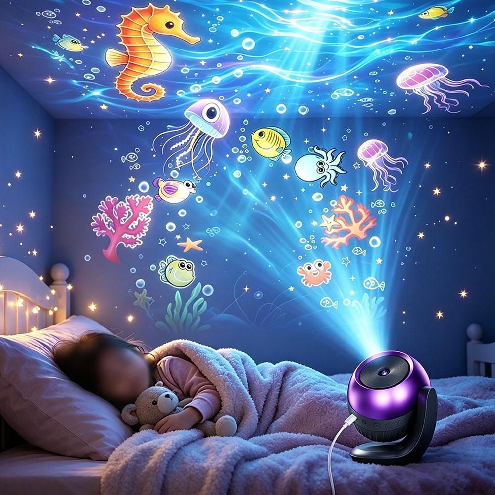 24 Pattern Star Projector Night Light with White Noise and Type C Power - Black