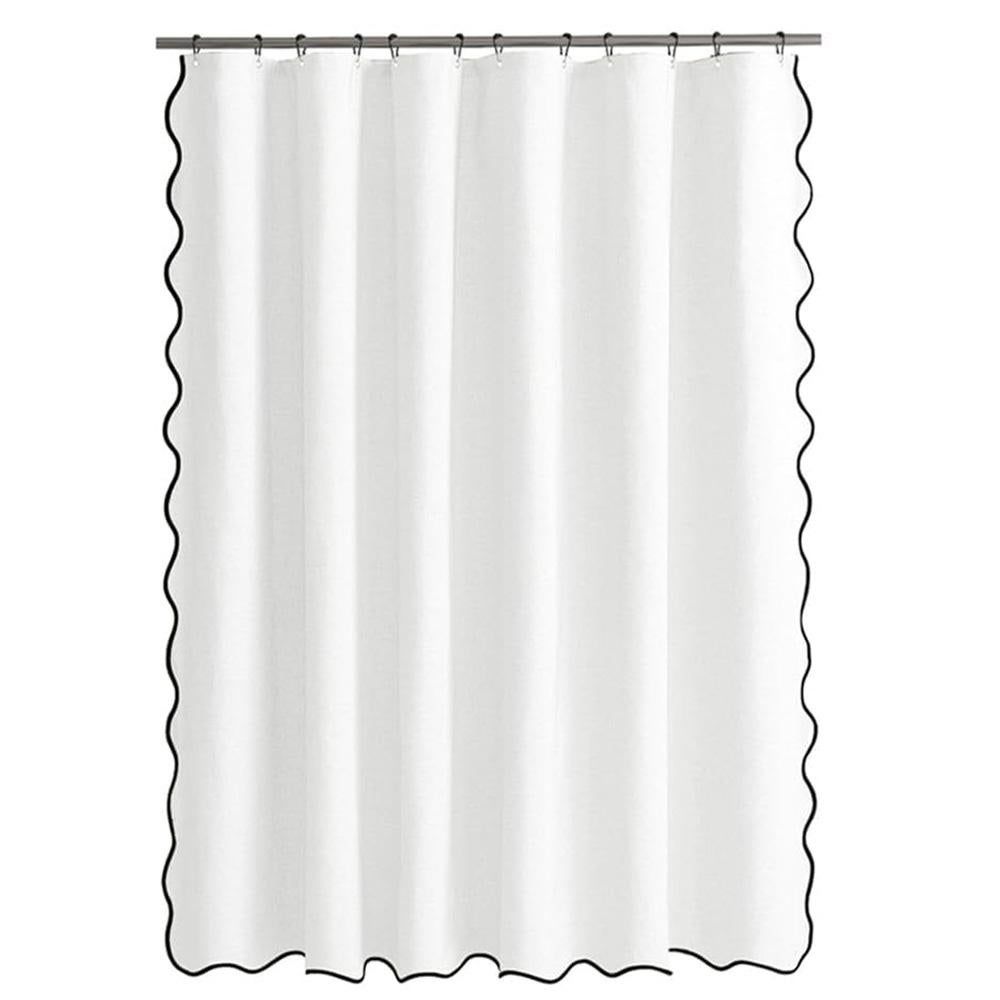 Waterproof Shower Curtain Thick Boho Wavy Edge With Rustproof Hooks - White