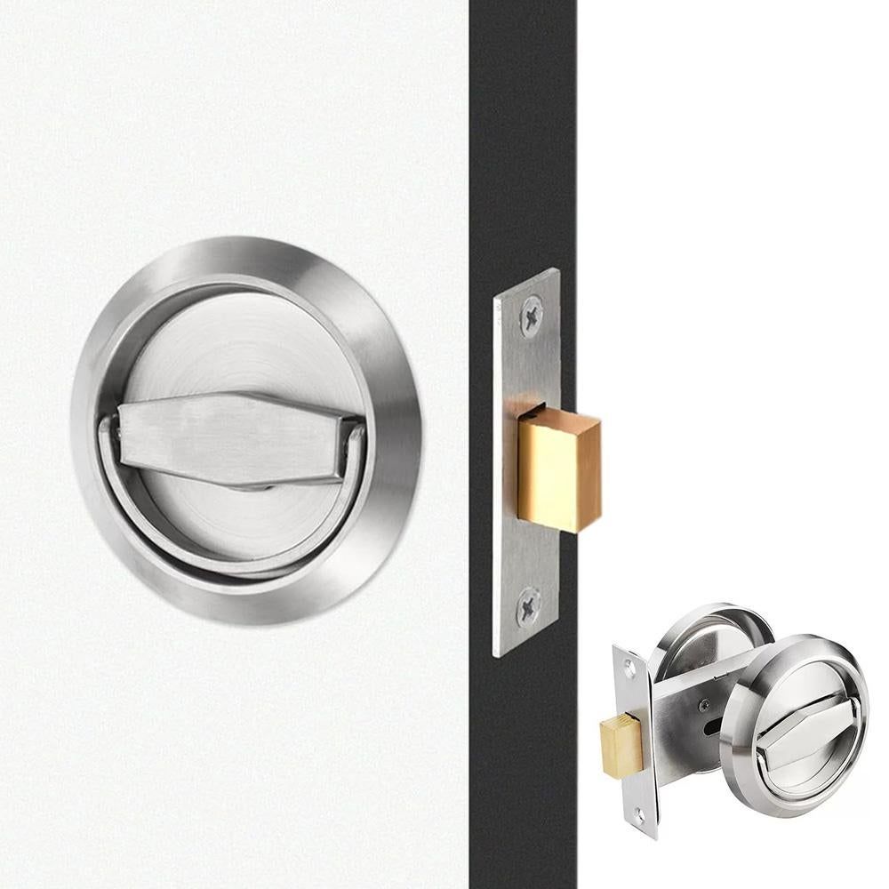 Hidden Door Lock Invisible Latch Double Sided Privacy Lock for Bedroom Bathroom Stainless Steel - Silver