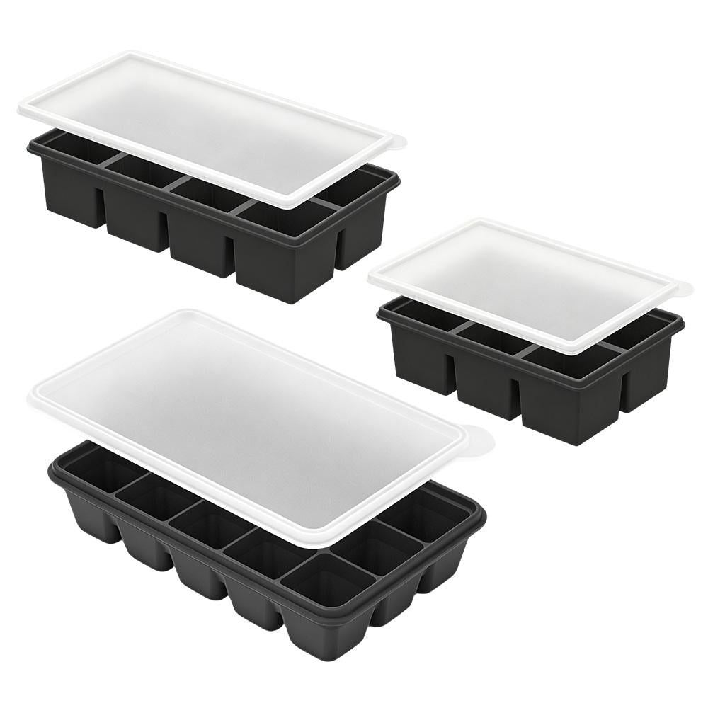 3 Pack Silicone Ice Cube Trays with Lids Large Ice Mold for Freezer - Black