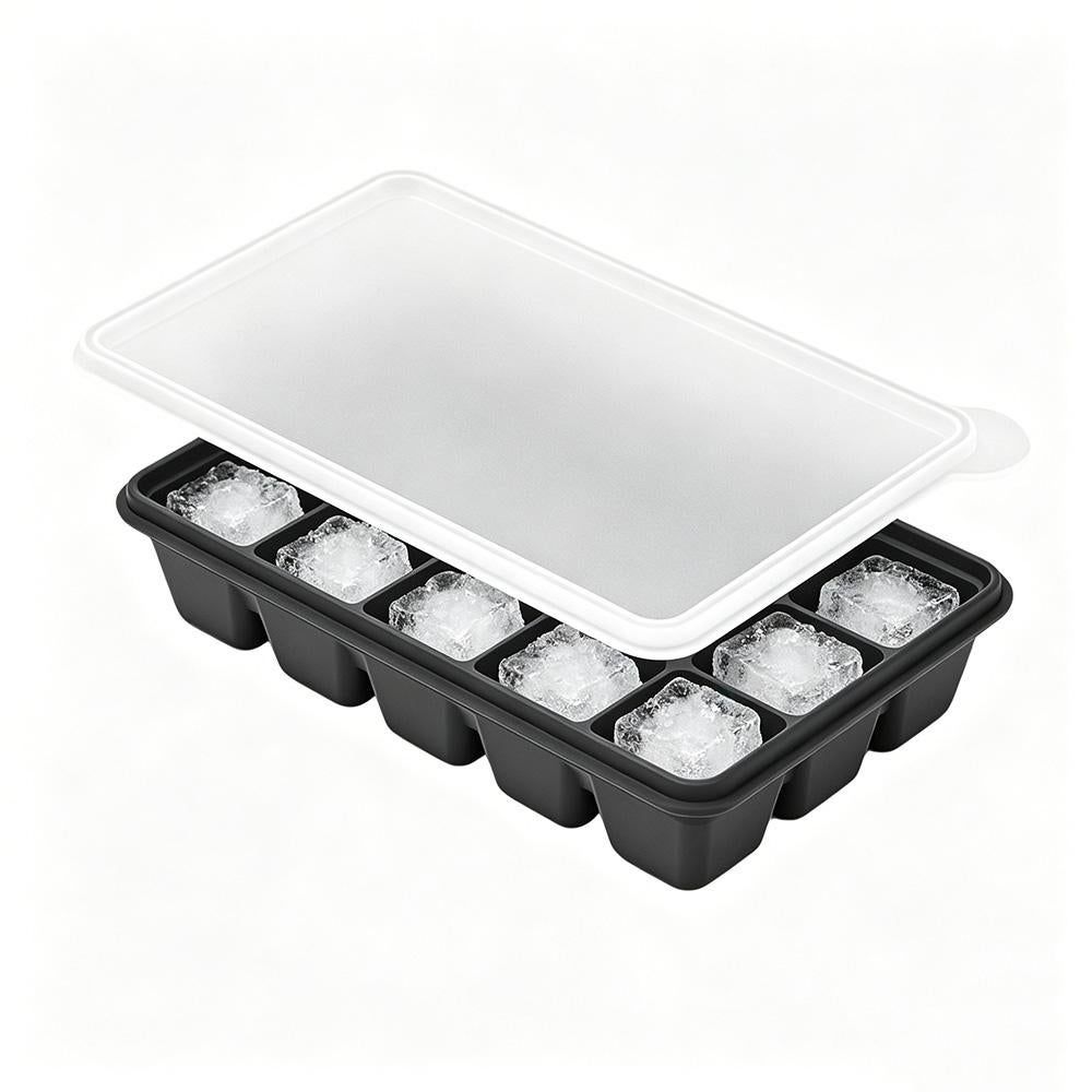 3 Pack Silicone Ice Cube Trays with Lids Large Ice Mold for Freezer - Black