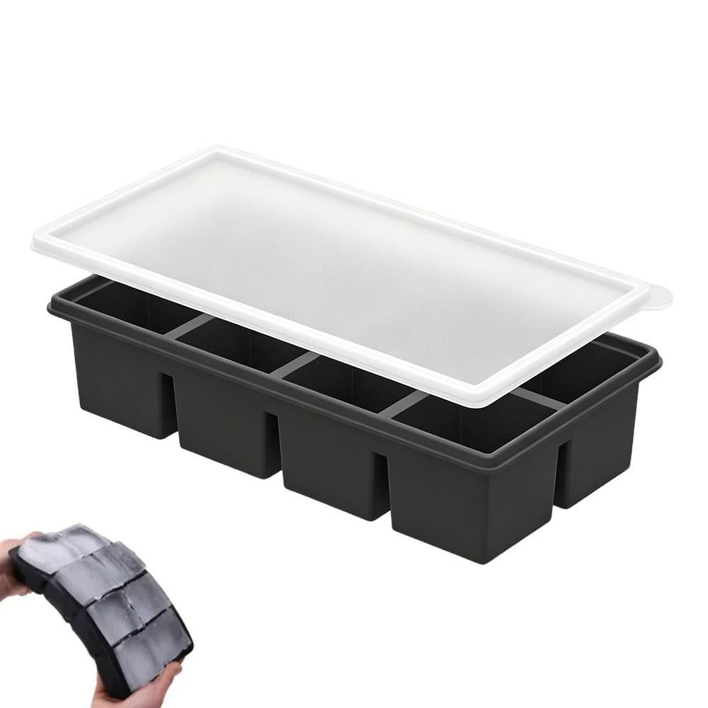 3 Pack Silicone Ice Cube Trays with Lids Large Ice Mold for Freezer - Black
