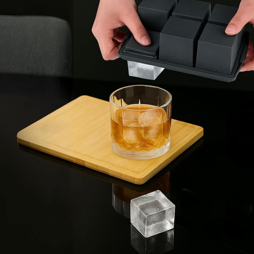 3 Pack Silicone Ice Cube Trays with Lids Large Ice Mold for Freezer - Black