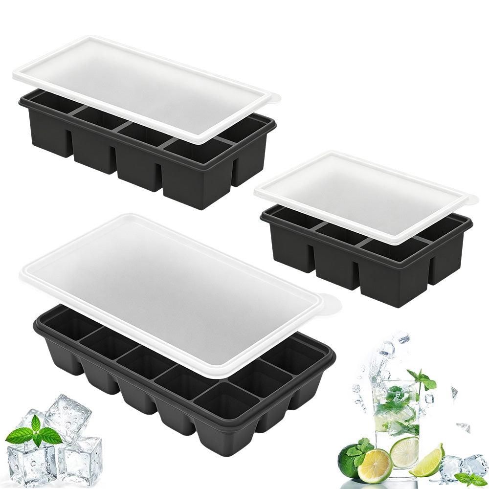 3 Pack Silicone Ice Cube Trays with Lids Large Ice Mold for Freezer - Black