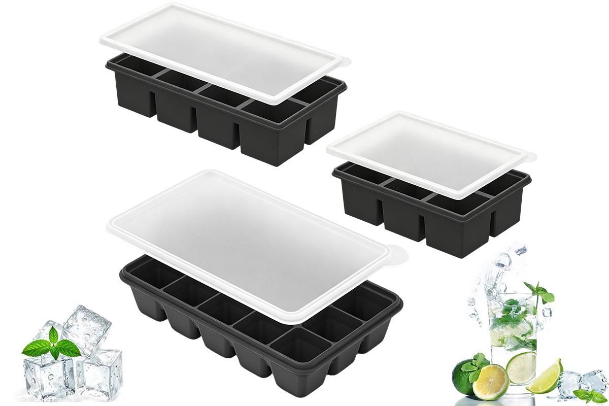3 Pack Silicone Ice Cube Trays with Lids Large Ice Mold for Freezer - Black