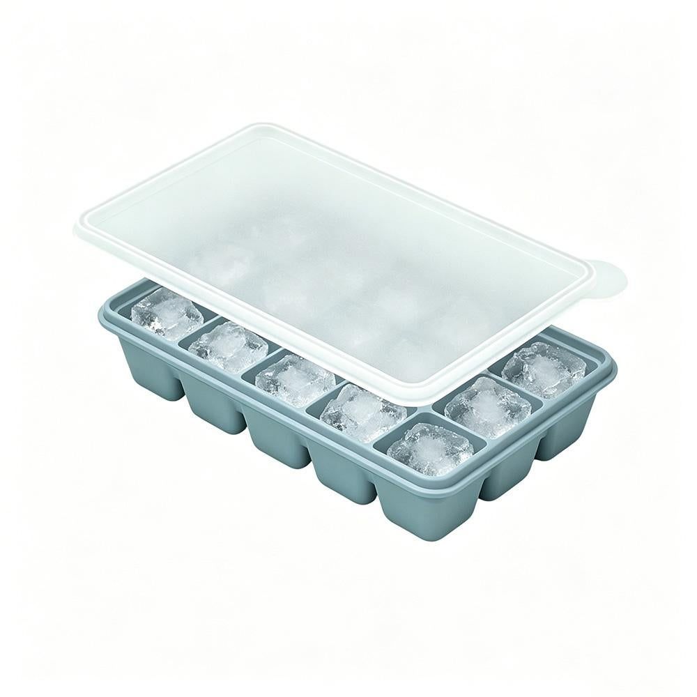 3 Pack Silicone Ice Cube Trays with Lids Large Ice Mold for Freezer - Blue