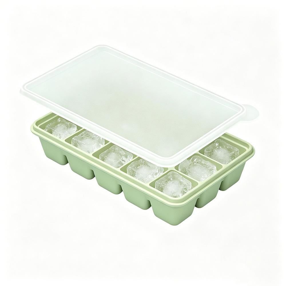 3 Pack Silicone Ice Cube Trays with Lids Large Ice Mold for Freezer - Green