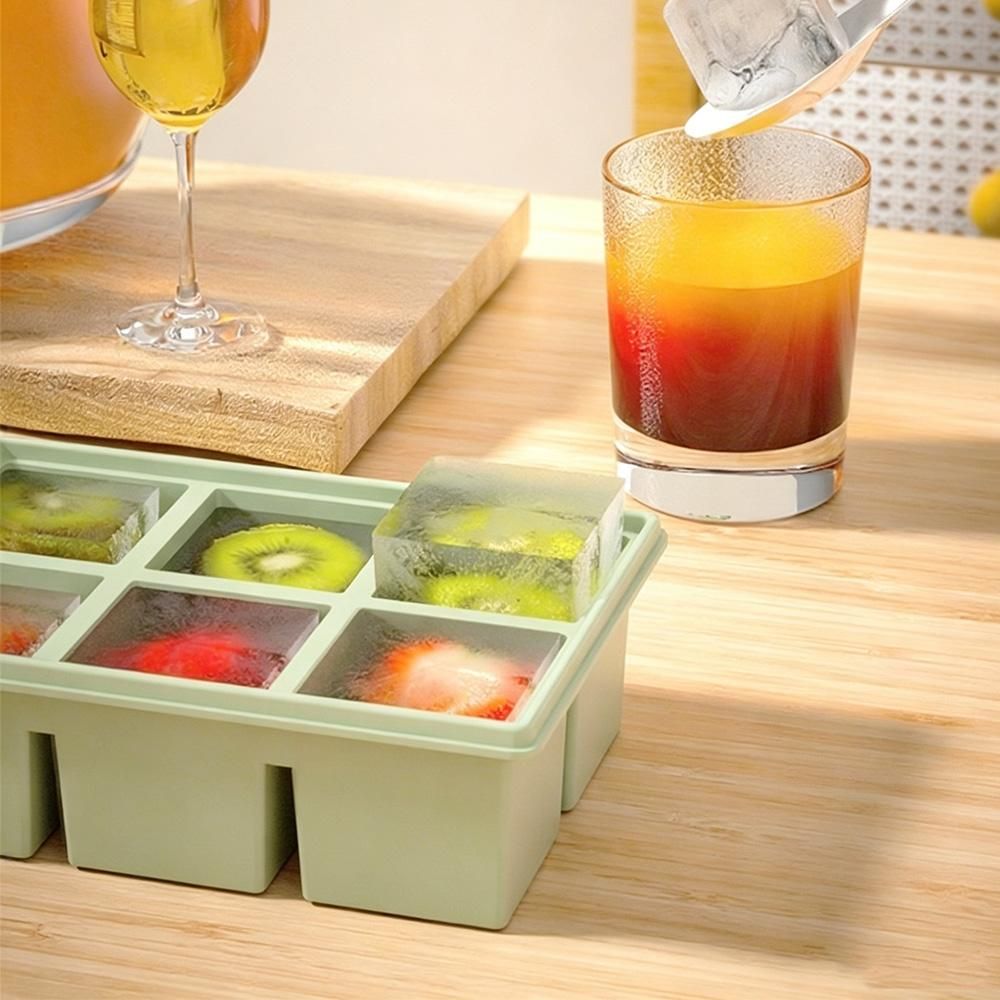 3 Pack Silicone Ice Cube Trays with Lids Large Ice Mold for Freezer - Green