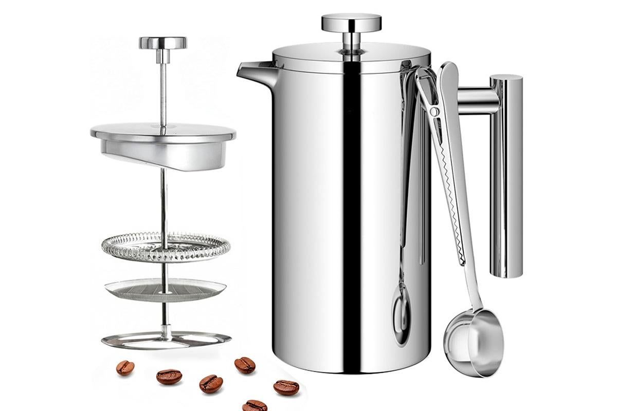 French Press Coffee Maker 304 Stainless Steel Double-Wall Insulated for Camping and Home - S