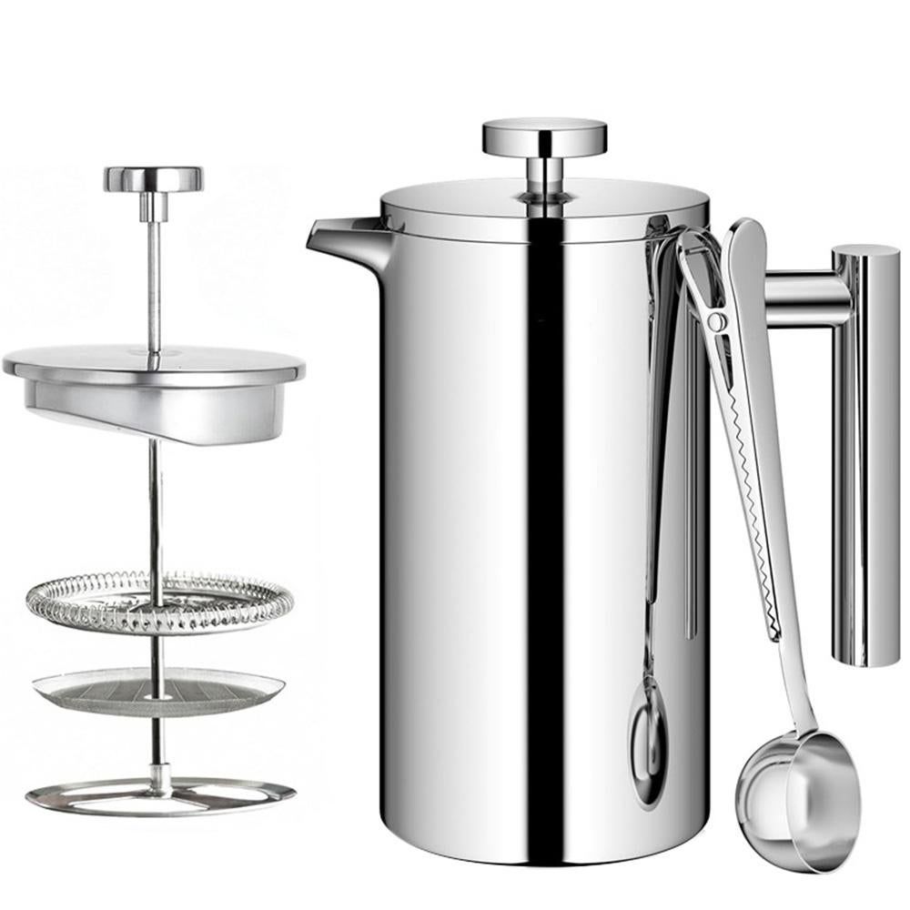 French Press Coffee Maker 304 Stainless Steel Double-Wall Insulated for Camping and Home - L