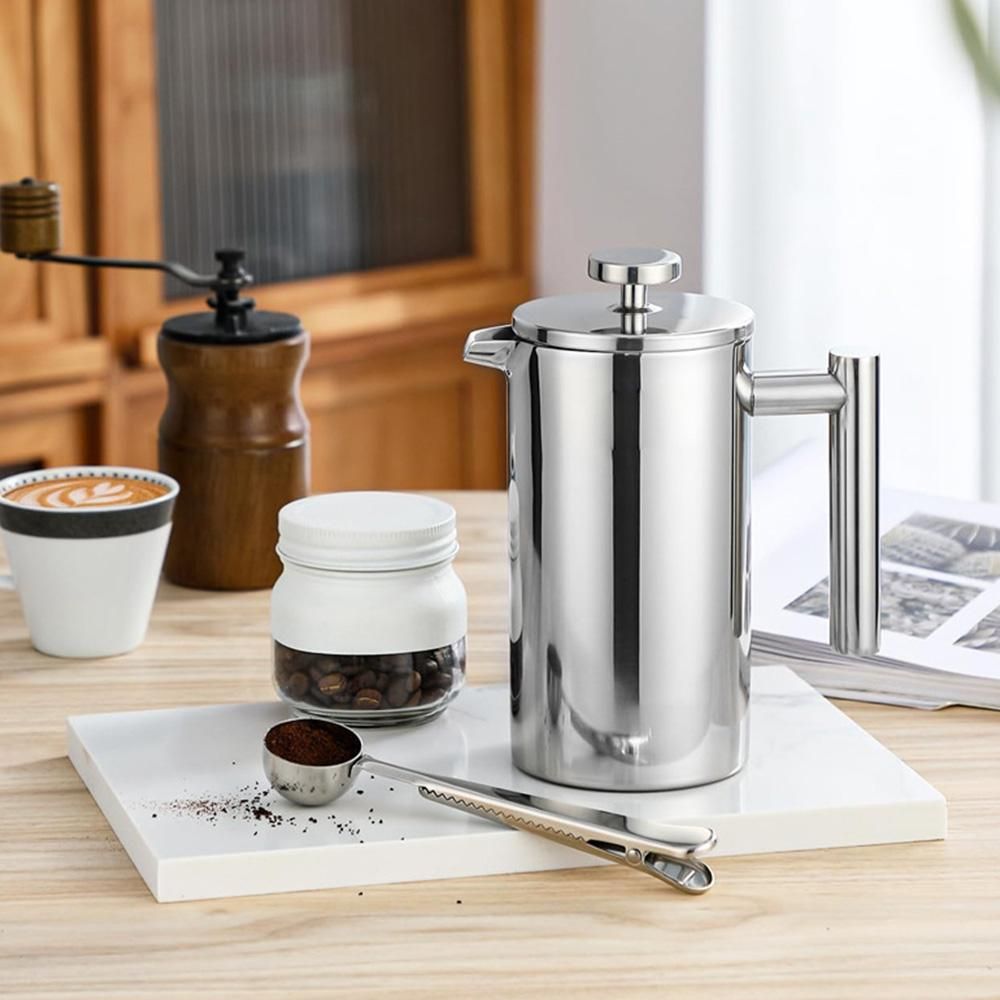 French Press Coffee Maker 304 Stainless Steel Double-Wall Insulated for Camping and Home - L