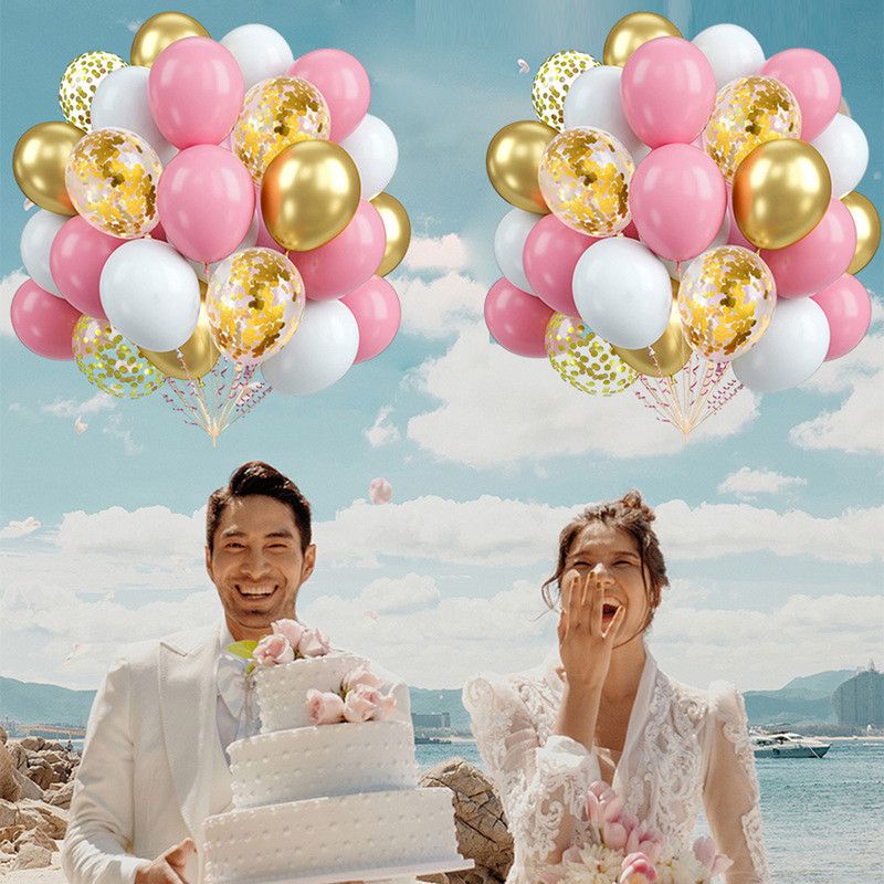 60-Piece 12-Inch Assorted Latex Balloon Set, Heavy-Duty Latex Balloons + Glitter Balloons + Ribbons, Birthday Party & Wedding Decorations, Multi-Color Combinations, Suitable for Various Party Themes - Rose Pink + Pink + White + Glitter
