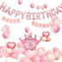Birthday Party Decor Set: “HAPPY BIRTHDAY” Balloons + Bunting + Crown Set, Birthday Party Decor - Pink Set