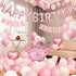 Birthday Party Decor Set: “HAPPY BIRTHDAY” Balloons + Bunting + Crown Set, Birthday Party Decor - Pink Set