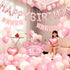 Birthday Party Decor Set: “HAPPY BIRTHDAY” Balloons + Bunting + Crown Set, Birthday Party Decor - Pink Set