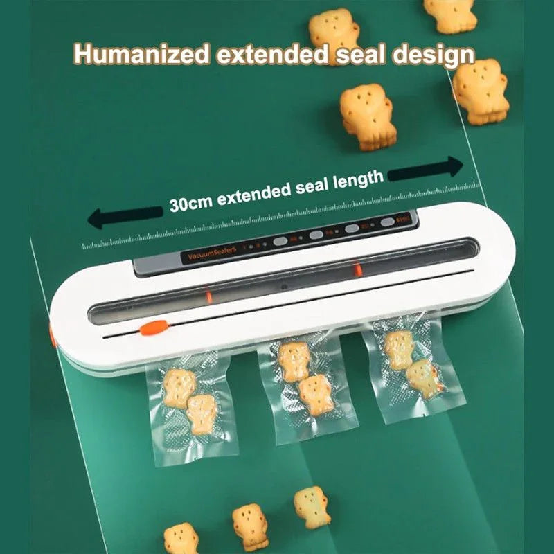 Home Vacuum Sealer, All-in-One Automatic Food Preservation Machine for Dry and Wet Items, 30cm Extended Sealing Vacuum Packer, One-Touch Vacuuming to Prevent Odor Transfer and Leaks, Compatible with External Vacuuming, Spot Vacuuming, Dry, and Wet Modes—W