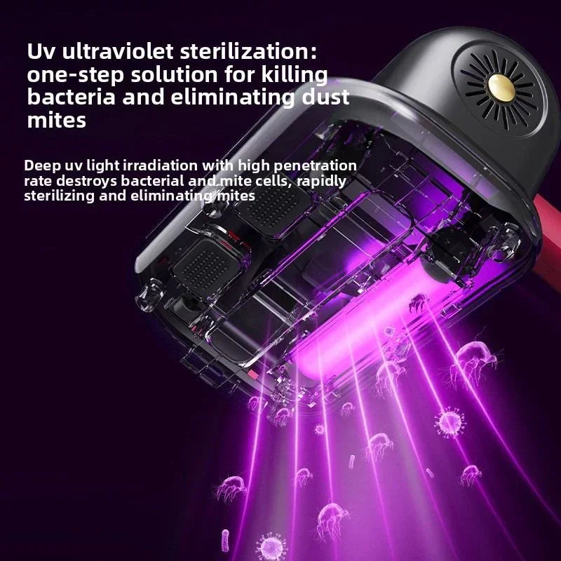 Home Handheld Dust Mite Vacuum Cleaner, High-Frequency Dual-Beating + UV Sterilization, Cordless Portable Dust Mite Remover for Mattresses and Sofas, Cordless Portable Dust Mite Remover for Mattresses and Sofas - Red