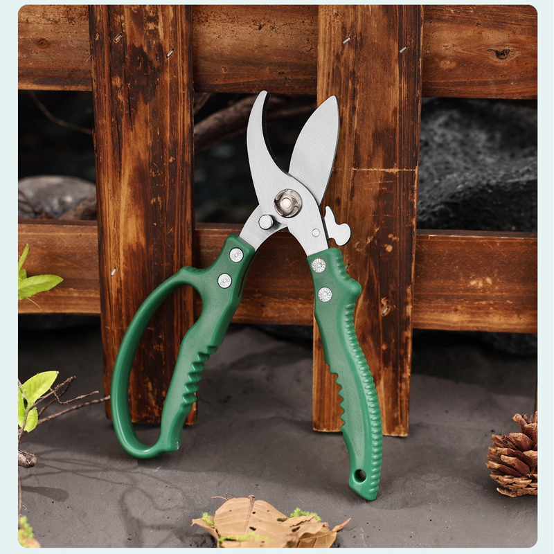 2-Pack Gardening Pruning Shears Set, 30Cr13 Stainless Steel Straight & Curved Shears with Non-Slip Handles for Gardens, Orchards, and Flower Arrangements—Green