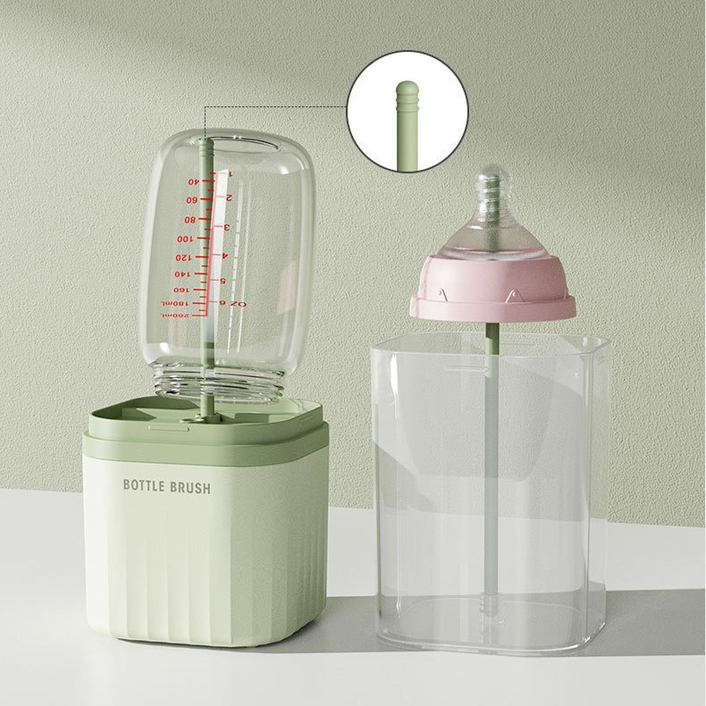 6-in-1 Portable Silicone Bottle Brush Set with Drying Storage Box, All-Purpose Cleaner for Baby Bottles, Nipples, and Straw Cups - Gray