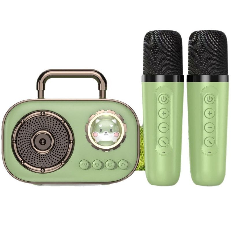 Dual Mic Karaoke Speaker, Portable Bluetooth Karaoke Audio Set, Family Wireless Microphone KTV Speaker—Green