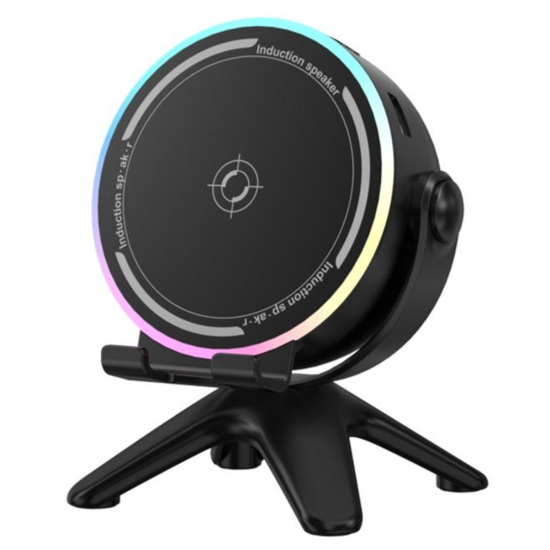 Bluetooth Speaker 2-in-1 Phone Stand, Dual-Mode RGB Ambient Light, Hi-Fi Stereo Audio—Black