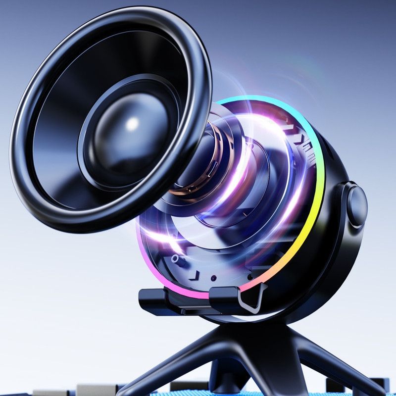 Bluetooth Speaker 2-in-1 Phone Stand, Dual-Mode RGB Ambient Light, Hi-Fi Stereo Audio—Black