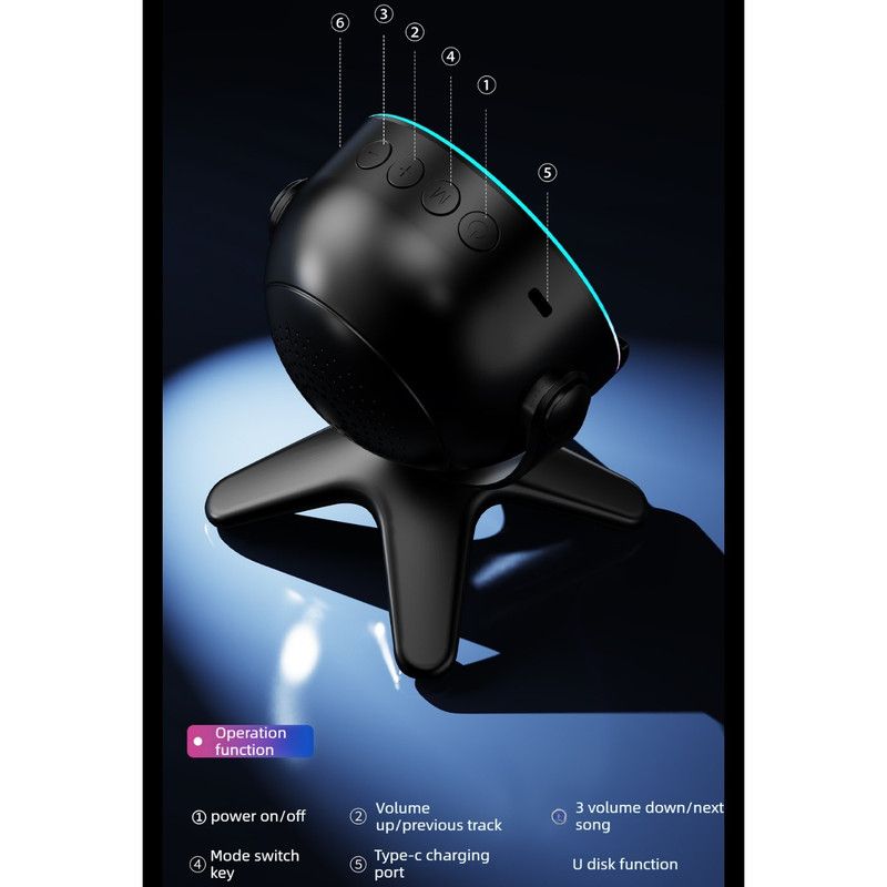 Bluetooth Speaker 2-in-1 Phone Stand, Dual-Mode RGB Ambient Light, Hi-Fi Stereo Audio—Black
