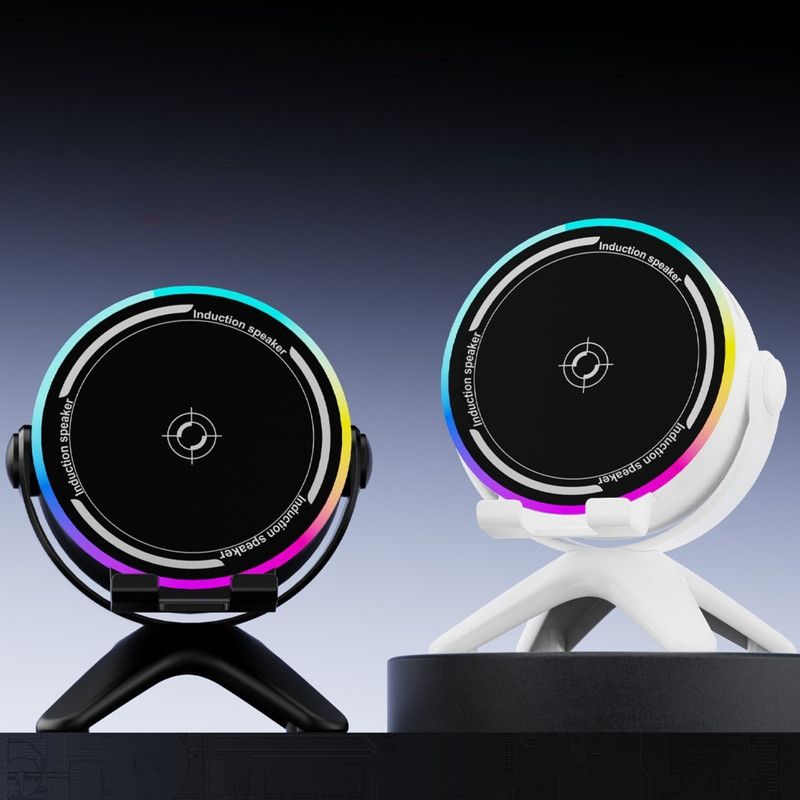 Bluetooth Speaker 2-in-1 Phone Stand, Dual-Mode RGB Ambient Light, Hi-Fi Stereo Audio—Black