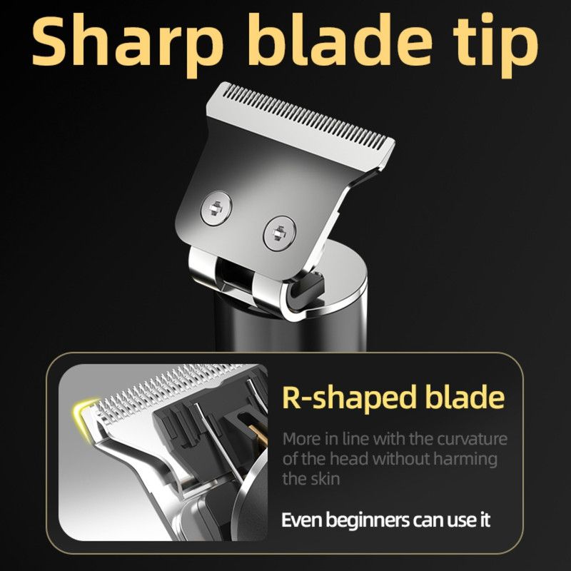 Professional Digital Display Hair Clipper, Multi-Accessory T-Blade Trimmer for Bald Heads & Hair Carving—Gray