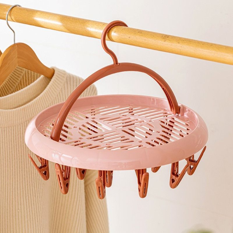 Round Multi-clip Drying Rack, Multi-functional Clothes Hanger for Socks & Underwear—Gray