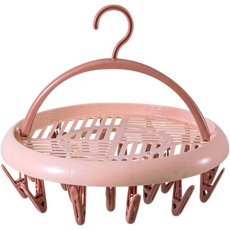 Round Multi-clip Drying Rack, Multi-functional Clothes Hanger for Socks & Underwear—Pink