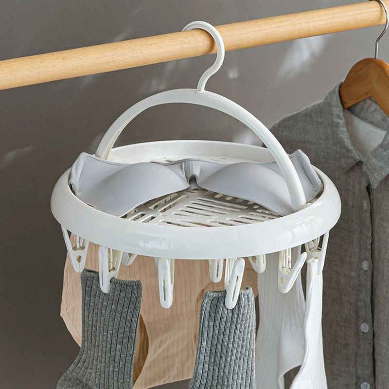 Round Multi-clip Drying Rack, Multi-functional Clothes Hanger for Socks & Underwear—Pink