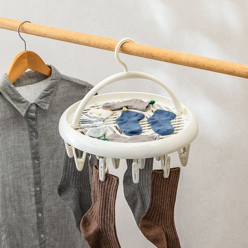 Round Multi-clip Drying Rack, Multi-functional Clothes Hanger for Socks & Underwear—Pink