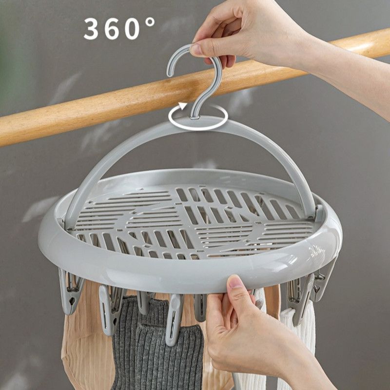 Round Multi-clip Drying Rack, Multi-functional Clothes Hanger for Socks & Underwear—Pink