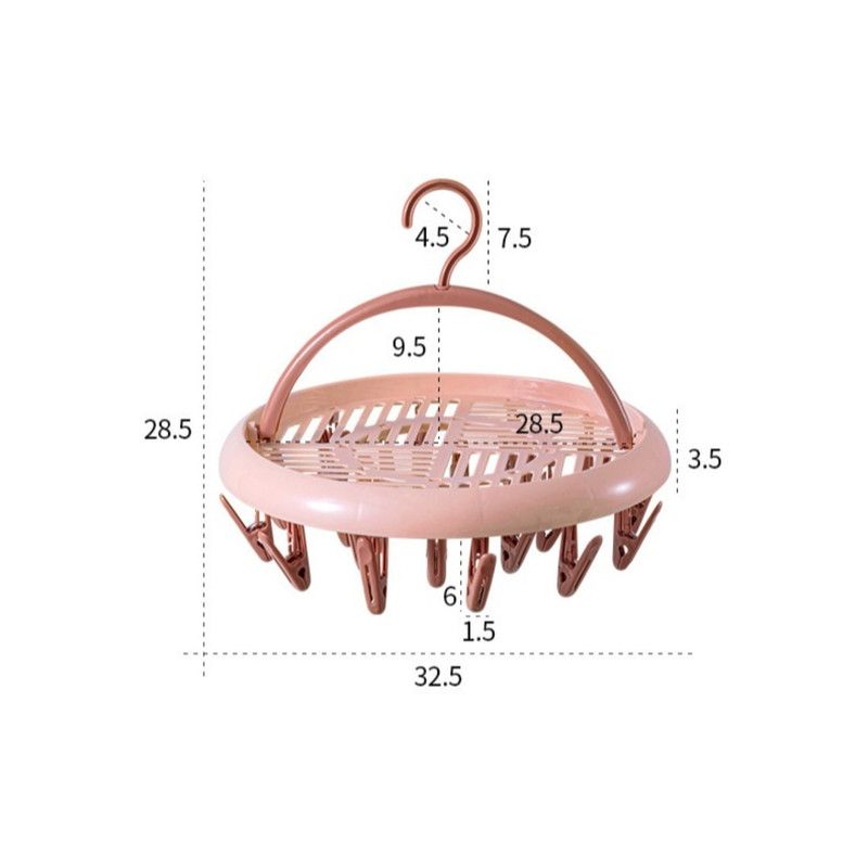 Round Multi-clip Drying Rack, Multi-functional Clothes Hanger for Socks & Underwear—White